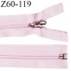Fermeture 60 cm couleur rose pâle séparable curseur métal longueur 60 cm largeur 3.2 cm largeur du zip 7 mm prix à l'unité