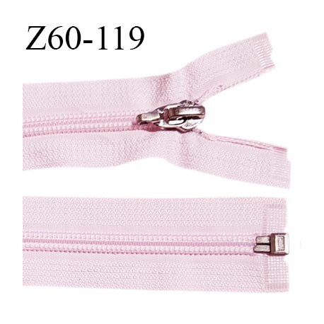 Fermeture 60 cm couleur rose pâle séparable curseur métal longueur 60 cm largeur 3.2 cm largeur du zip 7 mm prix à l'unité