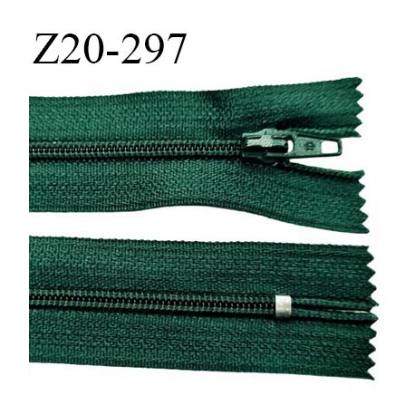 Fermeture zip 20 cm non séparable couleur vert bouteille avec glissière nylon largeur 2.5 cm longueur 20 cm