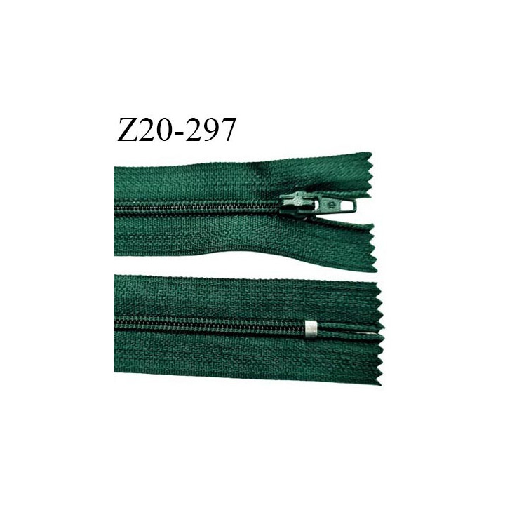 Fermeture zip 20 cm non séparable couleur vert bouteille avec glissière nylon largeur 2.5 cm longueur 20 cm