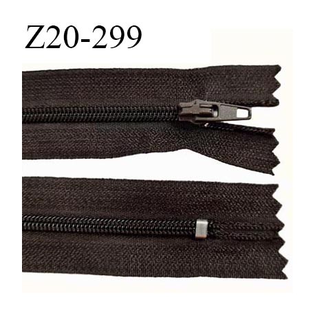 Fermeture zip 20 cm non séparable couleur marron foncé avec glissière nylon largeur 2.5 cm longueur 20 cm