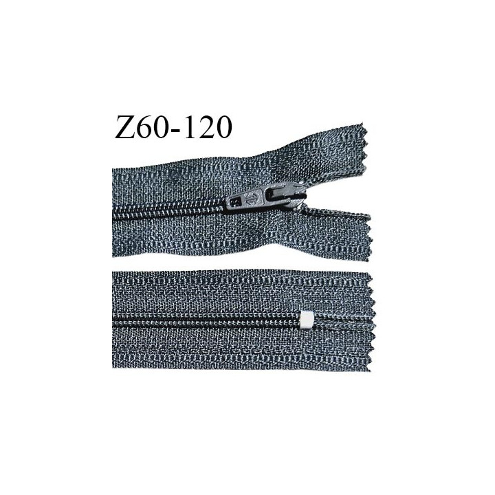 Fermeture zip 60 cm couleur gris foncé longueur 60 cm largeur 2.5 cm zip moulée largeur 4 mm prix à l'unité