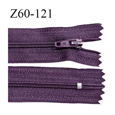 Fermeture zip 60 cm couleur prune longueur 60 cm largeur 2.5 cm zip moulée largeur 4 mm prix à l'unité