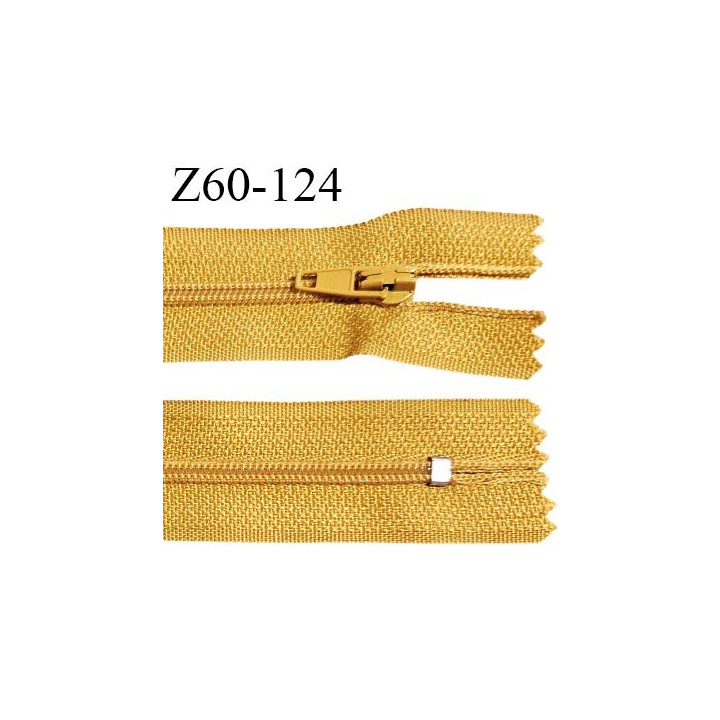 Fermeture zip 60 cm couleur jaune ocre longueur 60 cm largeur 2.5 cm zip nylon largeur 4 mm prix à l'unité
