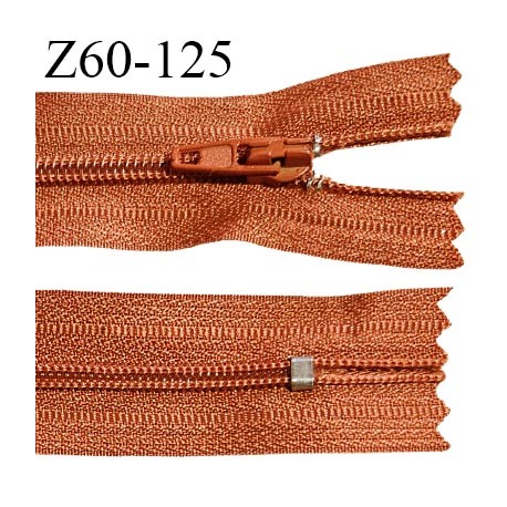 Fermeture zip 60 cm couleur rouille longueur 60 cm largeur 2.5 cm zip nylon largeur 4 mm prix à l'unité