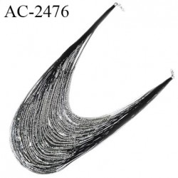 Collier ou devant plastron multi rangs couleur noir avec perles gris hauteur 30 cm largeur du tour de cou 42 cm prix à la pièce