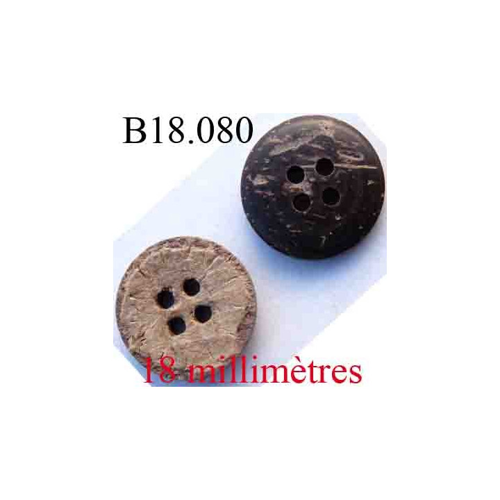 bouton 18 mm couleur marron clair et foncé façon bois avec incrustations 4 trous diamètre 18 mm
