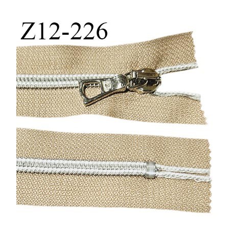 Fermeture zip 12 cm couleur beige sable longueur 12 cm largeur 3.2 cm non séparable glissière couleur or