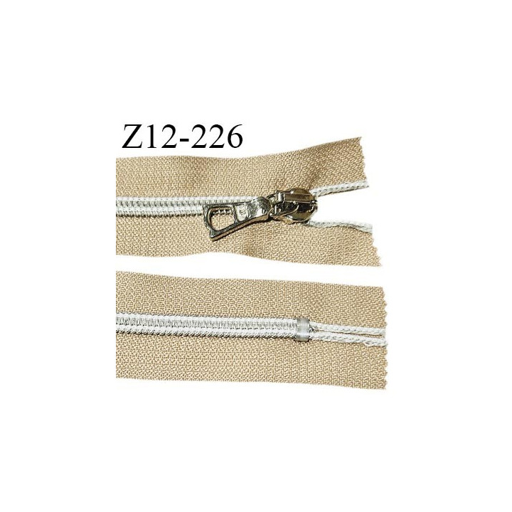 Fermeture zip 12 cm couleur beige sable longueur 12 cm largeur 3.2 cm non séparable glissière couleur or