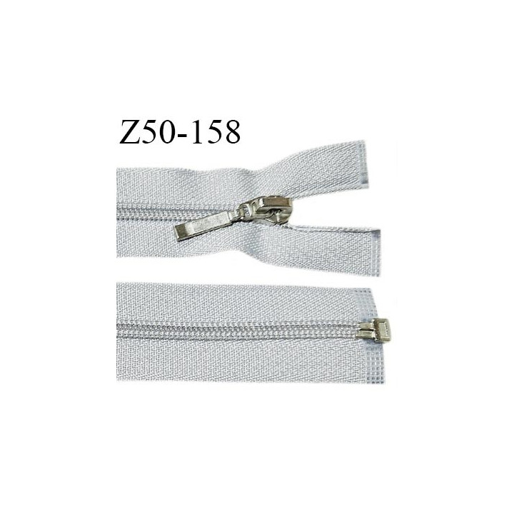 Fermeture zip 48 cm séparable couleur gris clair largeur 27 mm zip glissière nylon largeur 5 mm longueur 48 cm prix à l'unité