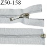 Fermeture zip 48 cm séparable couleur gris clair largeur 27 mm zip glissière nylon largeur 5 mm longueur 48 cm prix à l'unité