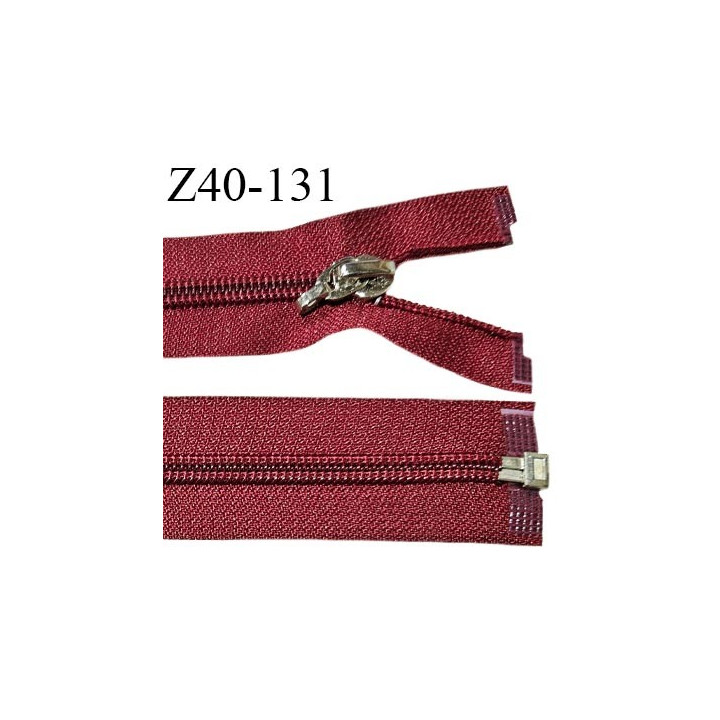 Fermeture zip 40 cm séparable couleur rouge foncé largeur 32 mm zip glissière nylon largeur 6.5 mm longueur 40 cm prix à l'unité