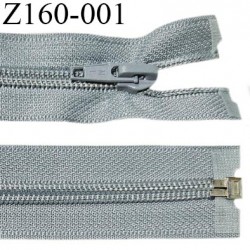 Fermeture zip 160 cm couleur gris séparable avec glissière nylon blanc largeur 7 mm longueur de la fermeture 160 cm
