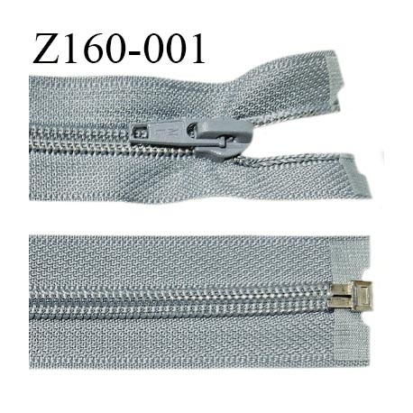 Fermeture zip 160 cm couleur gris séparable avec glissière nylon blanc largeur 7 mm longueur de la fermeture 160 cm