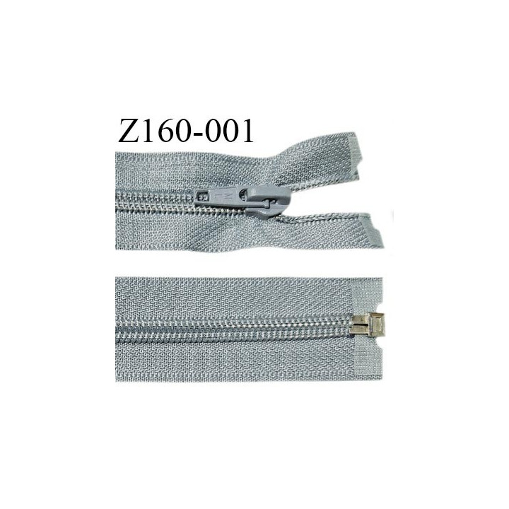 Fermeture zip 160 cm couleur gris séparable avec glissière nylon blanc largeur 7 mm longueur de la fermeture 160 cm