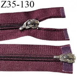 Fermeture zip 35 cm double curseur couleur bordeaux largeur 30 mm zip glissière nylon largeur 6.5 mm longueur 35 cm