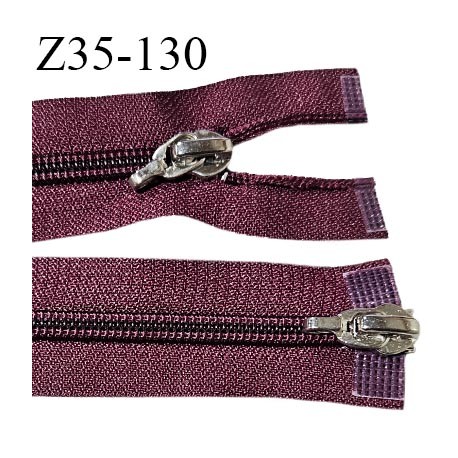 Fermeture zip 35 cm double curseur couleur bordeaux largeur 30 mm zip glissière nylon largeur 6.5 mm longueur 35 cm