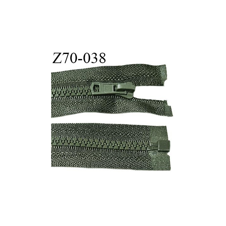 Fermeture zip moulée 70 cm séparable couleur vert kaki longueur 70 cm largeur 3 cm glissière largeur 5.5 mm prix à l'unité