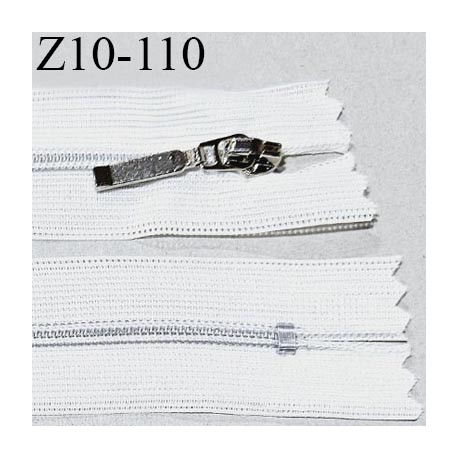 Fermeture zip 10 cm couleur blanc longueur 10 cm largeur 2.7 cm non séparable glissière nylon largeur 4 mm et curseur métal