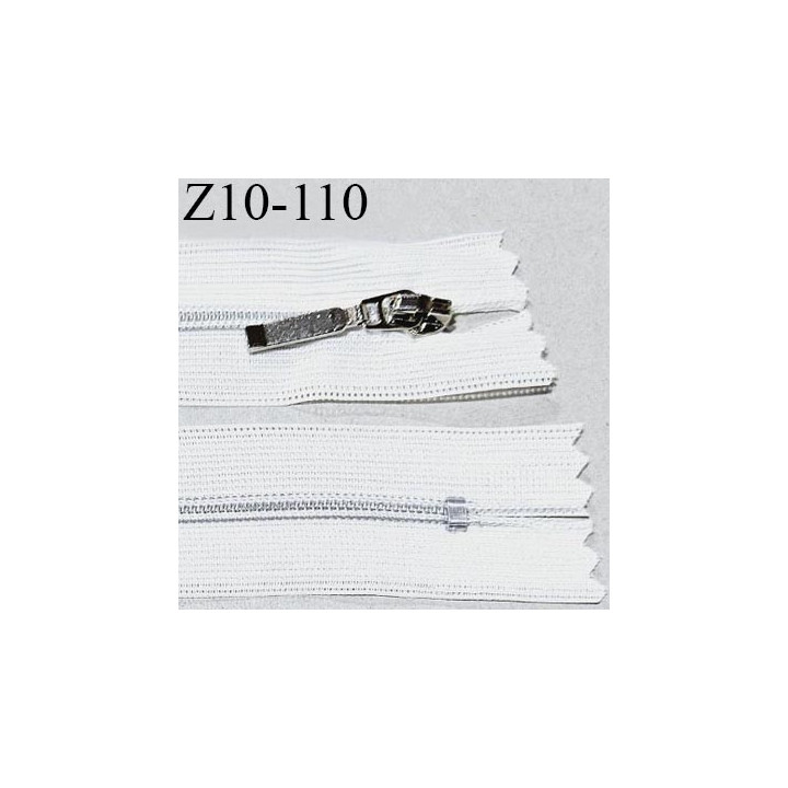Fermeture zip 10 cm couleur blanc longueur 10 cm largeur 2.7 cm non séparable glissière nylon largeur 4 mm et curseur métal