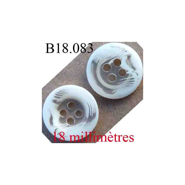 bouton 18 mm couleur blanc marbré et blanc cassé 4 trous diamètre 18 mm