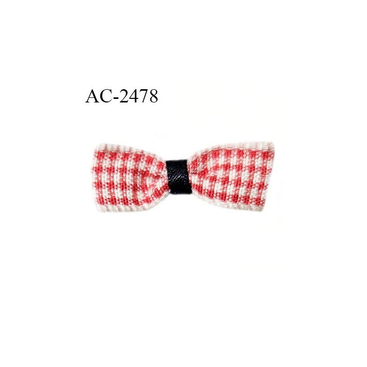 Noeud lingerie 30 mm motif carreaux rouge et beige avec centre bleu marine largeur 30 mm hauteur 10 mm prix à l'unité