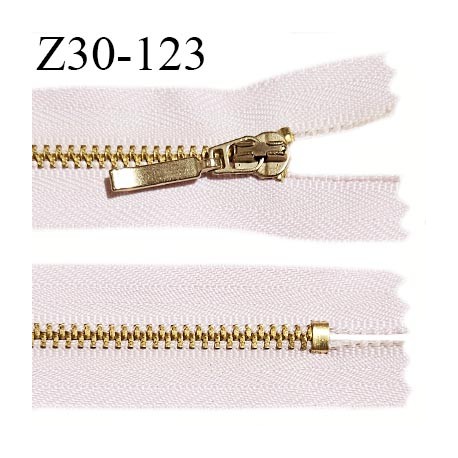 Fermeture zip 30 cm à glissière non séparable couleur rose pâle zip métal couleur doré longueur 30 cm
