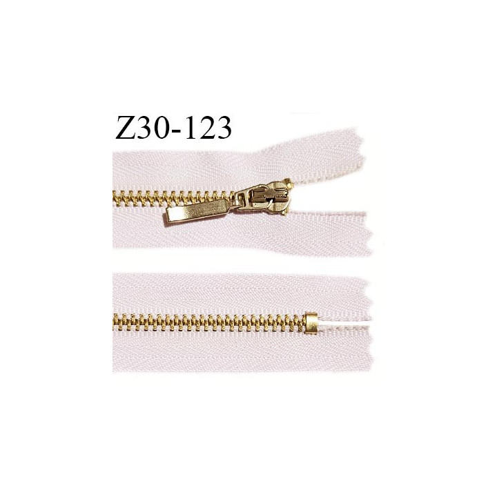 Fermeture zip 30 cm à glissière non séparable couleur rose pâle zip métal couleur doré longueur 30 cm