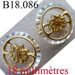 bouton 18 mm couleur transparent style cristal et métal doré fixation avec un anneau au dos de diamètre 18 mm