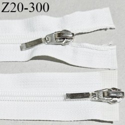 Fermeture zip 20 cm double curseur couleur blanc naturel glissière nylon largeur 6 mm curseur métal couleur chrome