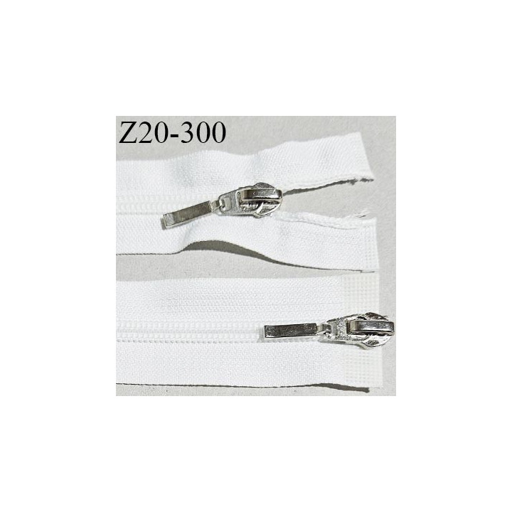 Fermeture zip 20 cm double curseur couleur blanc naturel glissière nylon largeur 6 mm curseur métal couleur chrome