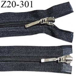 Fermeture zip 20 cm double curseur couleur noir glissière nylon largeur 6 mm curseur métal couleur chrome longueur 20 cm