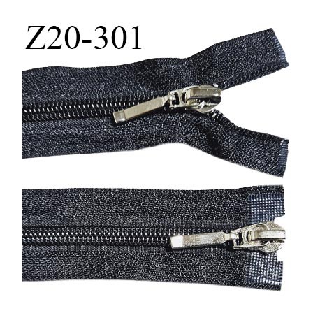 Fermeture zip 20 cm double curseur couleur noir glissière nylon largeur 6 mm curseur métal couleur chrome longueur 20 cm