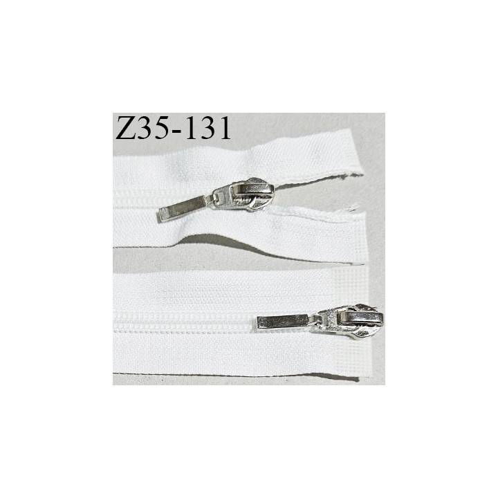 Fermeture zip 35 cm double curseur couleur blanc naturel glissière nylon largeur 6 mm curseur métal couleur chrome