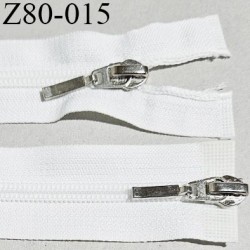 Fermeture zip 80 cm double curseur couleur blanc naturel glissière nylon largeur 6 mm curseur métal couleur chrome