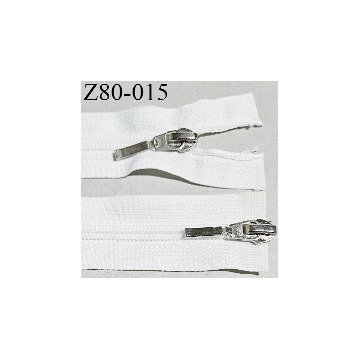 Fermeture zip 80 cm double curseur couleur blanc naturel glissière nylon largeur 6 mm curseur métal couleur chrome