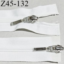 Fermeture zip 45 cm double curseur couleur blanc naturel glissière nylon largeur 6 mm curseur métal couleur chrome