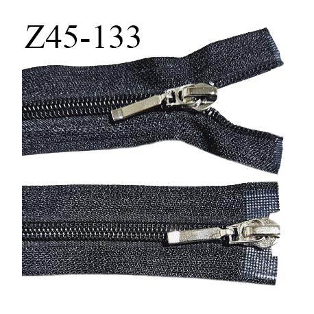 Fermeture zip 45 cm double curseur couleur noir glissière nylon largeur 6 mm curseur métal couleur chrome