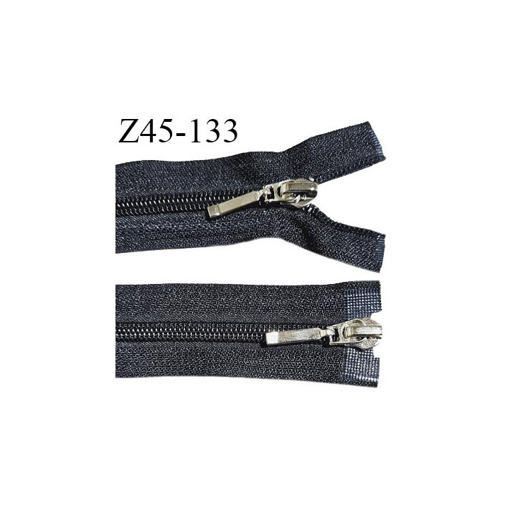 Fermeture zip 45 cm double curseur couleur noir glissière nylon largeur 6 mm curseur métal couleur chrome
