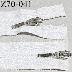 Fermeture zip 70 cm double curseur couleur blanc glissière nylon largeur 6 mm curseur métal couleur chrome