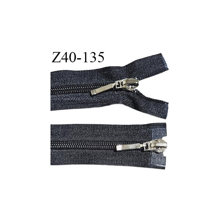 Fermeture zip 40 cm double curseur couleur noir glissière nylon largeur 6 mm curseur métal couleur chrome