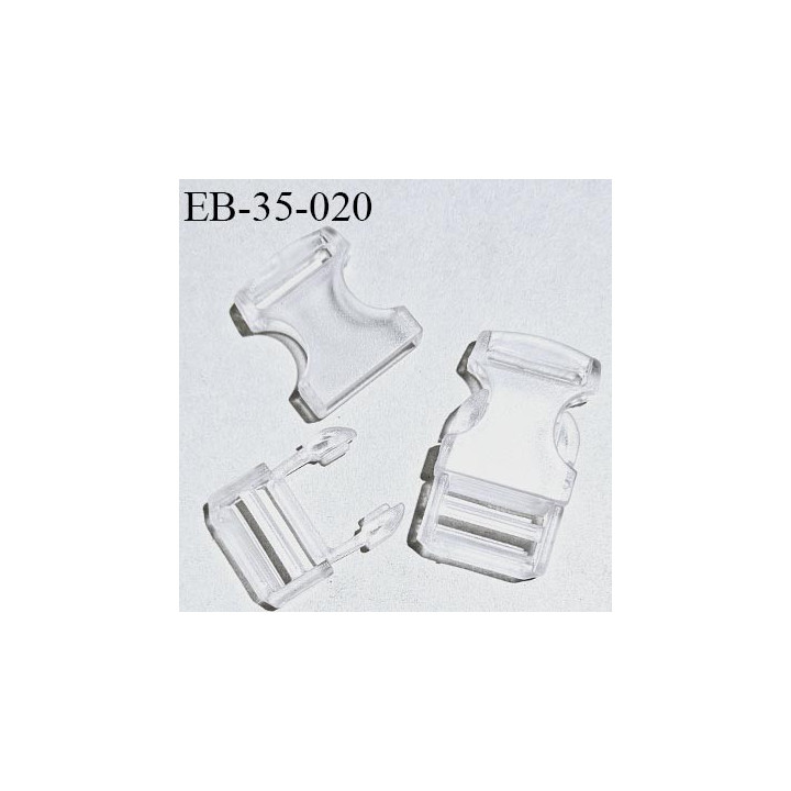 Boucle clip auto bloquante en plastique translucide passage pour une sangle de 25 mm de largeur passant coulissant