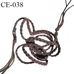 Cordon tresse lacette couleur marron avec perles grises et franges pour ceinture décor et autres