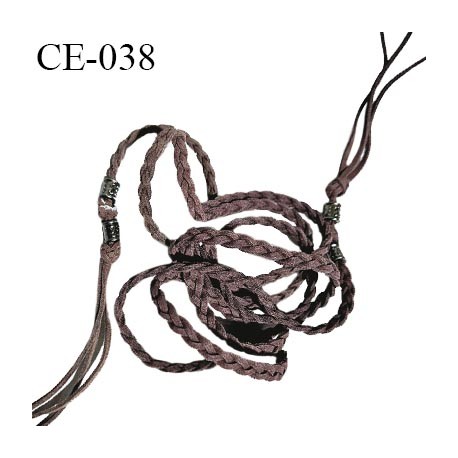 Cordon tresse lacette couleur marron avec perles grises et franges pour ceinture décor et autres