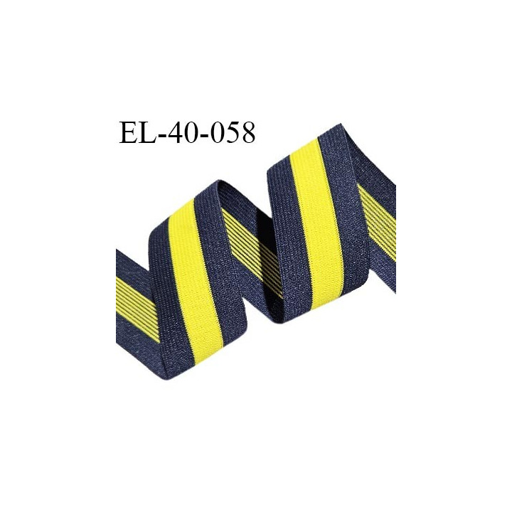 Elastique plat respirant 38 mm couleur bleu et jaune fluo allongement +150% largeur 38 mm prix au mètre
