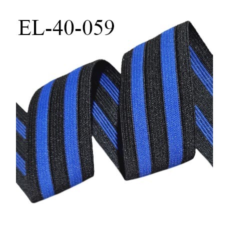 Elastique plat souple 38 mm couleur bleu et noir allongement +160% largeur 38 mm prix au mètre