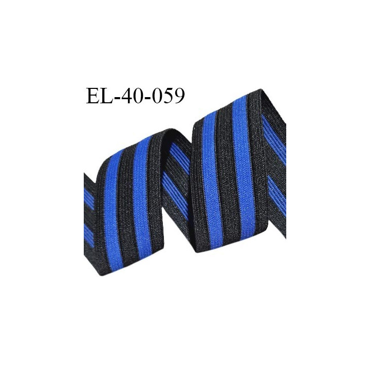 Elastique plat souple 38 mm couleur bleu et noir allongement +160% largeur 38 mm prix au mètre