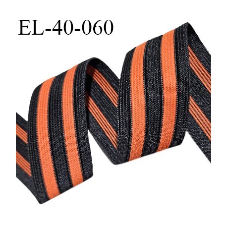 Elastique plat souple 38 mm couleur orange et noir allongement +160% largeur 38 mm prix au mètre