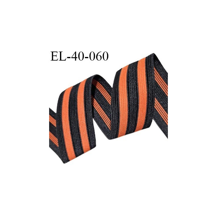 Elastique plat souple 38 mm couleur orange et noir allongement +160% largeur 38 mm prix au mètre