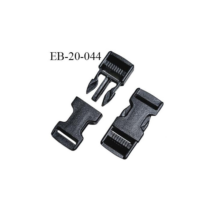 Boucle clip en plastique noir passage pour une sangle de 20 mm de largeur passant coulissant